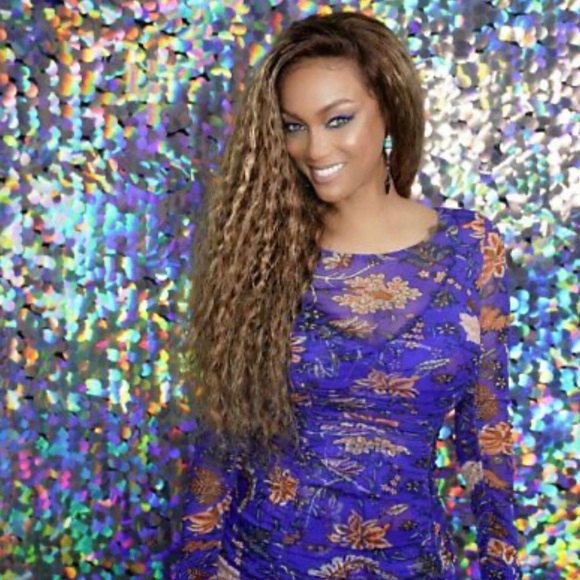 RESERVED - DIANE VON FURSTENBERG CANTON ELECTRIC BLUE FLORAL RUCHED MIDI DRESS - Picture 4 of 13